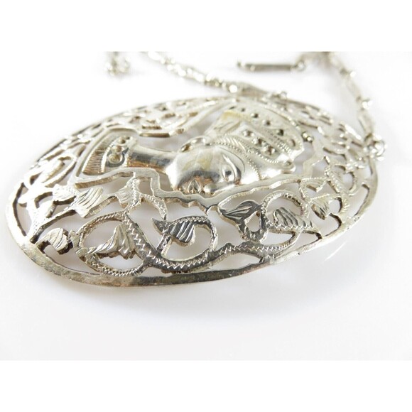 Egyptian Revival Silver Nefertiti Pendant Sarcophagus Necklace Large 3.5" Repair - Picture 6 of 16